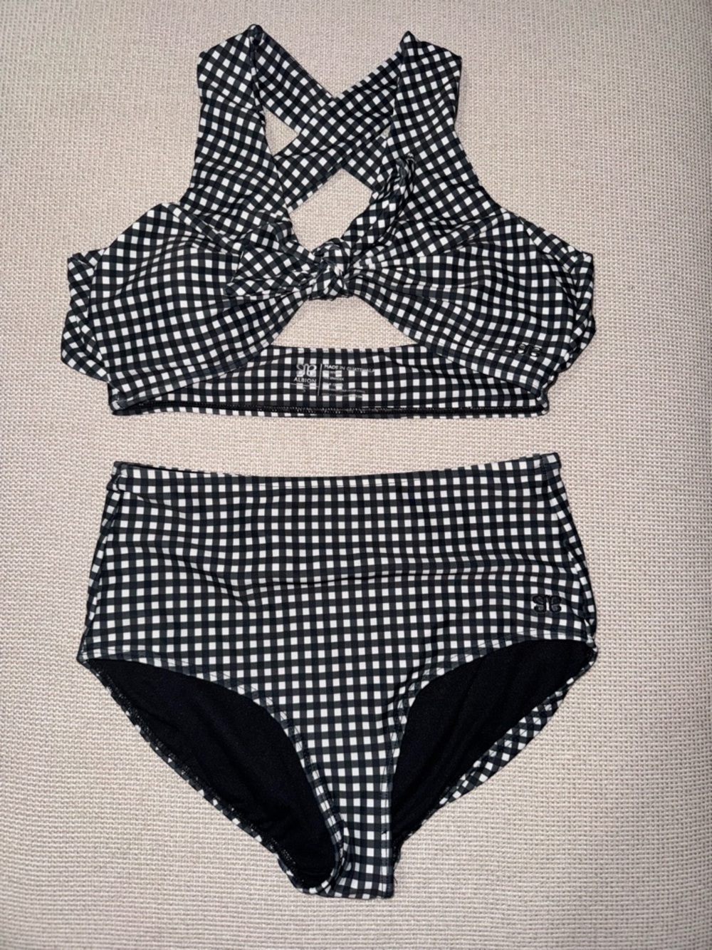 Albion Fit gingham top knot high-waisted bikini
